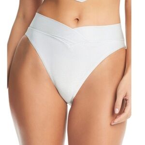 Bar lll Women's Ivory Silver Shimmer Core High-Waist Stylish Bikini Bottoms L